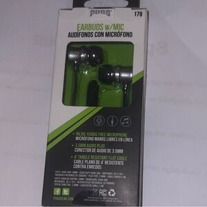 PUGZ Black and Silver Earbud Headphones with Mic